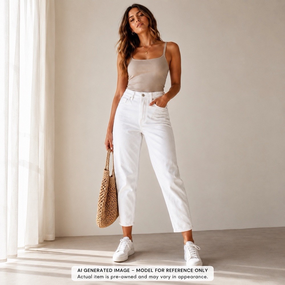 Hollister Ultra High Rise Mom Jeans Women's 13R White Crop Ankle Stretch Coastal